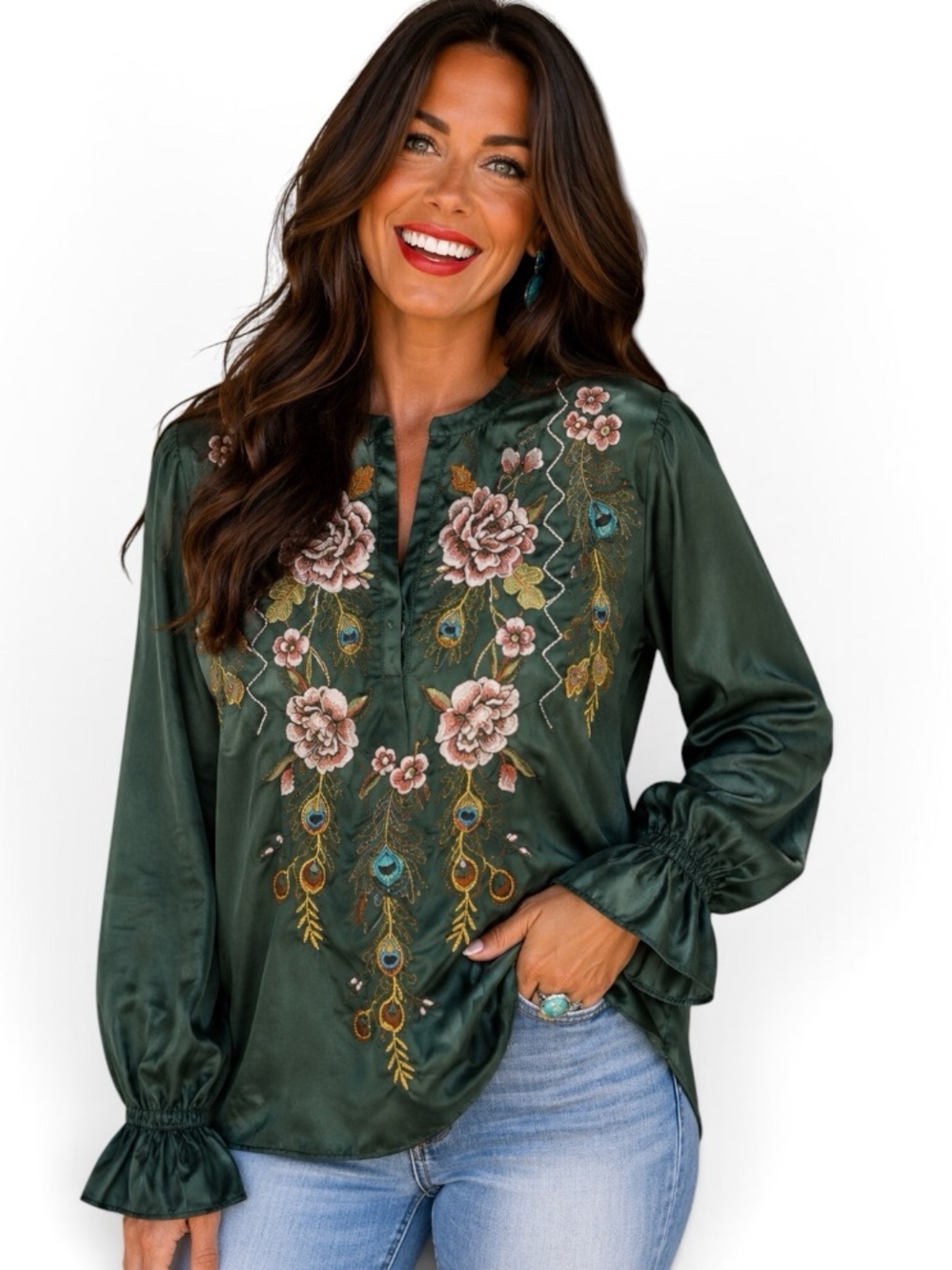 Johnny Was Heavily Embroidered Silk Ruffle Quito Victorian Blouse NWT OVERSIZED